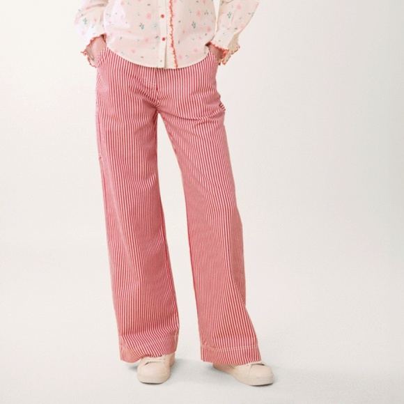 NWT Red & White Candy Stripe Denim Work Pants - Picture 1 of 10